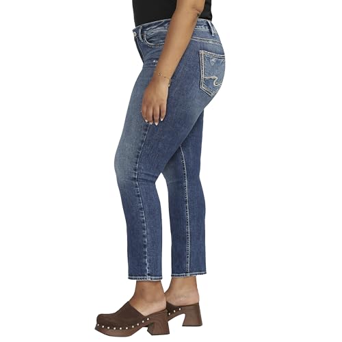 Silver Jeans Co. Women's Plus Size Britt Low Rise Curvy Fit Straight Leg Jeans, Med Wash SCV3052