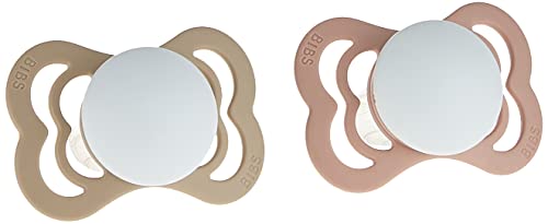 Image of BIBS Supreme Baby Pacifier 2-Pack | Made in Denmark | BPA Free Dummy Soother, Symmetrical Nipple. Silicone, Size 1 (0-6 Months), Blush Glow/Vanilla Glow