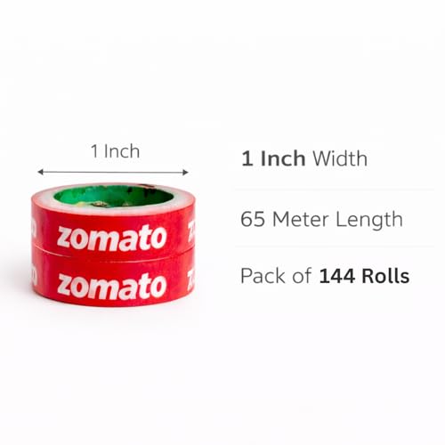 Image of Zomato food Packing tape | (24 mm /1 inch X 65 meter) Pack of 144 | Very strong adhesive tape | Suitable for E-Commerce | Packing material for small food business