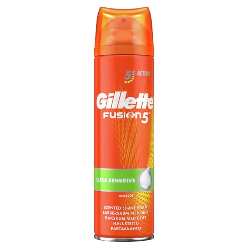 Procter & Gamble Gillette Fusion5 Ultra Sensitive Shaving Foam for Men, 250 ml, Soothes & Protects Sensitive Skin Leaving It Clean & Comfortable