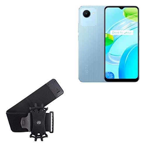 BoxWave Holster Compatible with Realme C30 - ActiveStretch Sport Armband, Adjustable Armband for Workout and Running - Jet Black