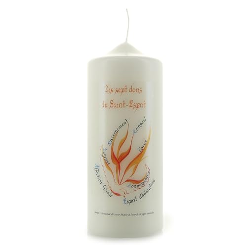 Candela bianca per conferma con citazioni religiose 15 x 6 cm - Candela devozionale - Culto cristiano in cera vegetale