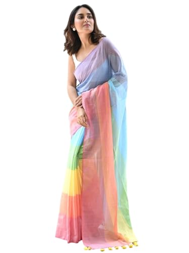 LADY SHOPI Women's Khadi Cotton Printed Saree KamanGari Multi