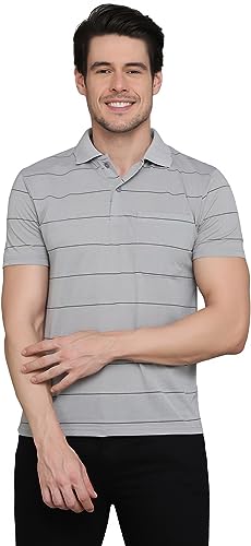 Image of INKKR Men's Striped Polo Neck Cotton Blend Multicolor T-Shirt