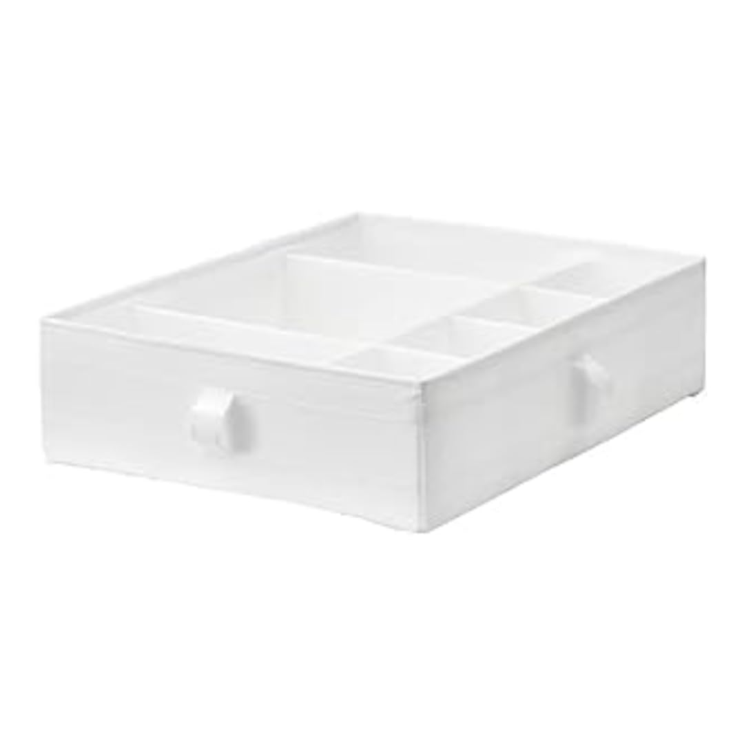 Home Stuff White Storage Organizer Box With Compartments For Clothes Laundry Wardrobe, Flexible & Useful Box For Cupboards Or Drawers, Storage Cubes For Socks, Ties, Scarves, Cosmetics 44X34x11 Cm (White)