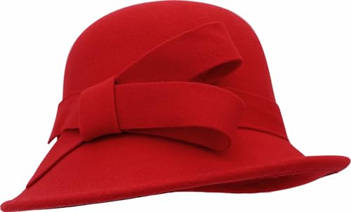 Lynmquober Women Felt Cloche Hat 1920s Vintage Fedora Bowknot Bowler Hats Red