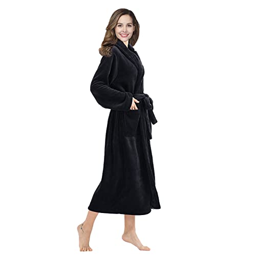 Image of RONGTAI Womens Bathrobe Ladies Fleece Plush Warm Long Robes Fleece Nightgown Sleepwear