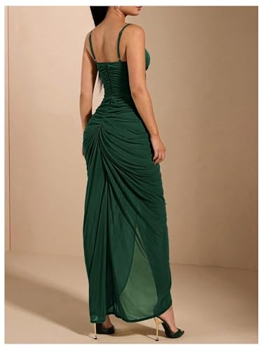 Image of Floerns Women's Ruffle Ruched Cami Dress Draped Split Elegant Bodycon Maxi Dresses