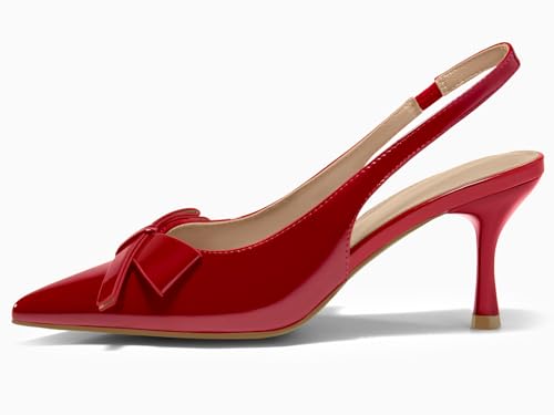 Coutgo Womens Slingback Kitten Heels Bow Closed Pointed Toe Pumps Slip on Office Work Dress Shoes2