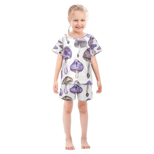 senya Purple Mushroom B Summer Pajamas Set Short Cotton Sleepwear 2 Piece3