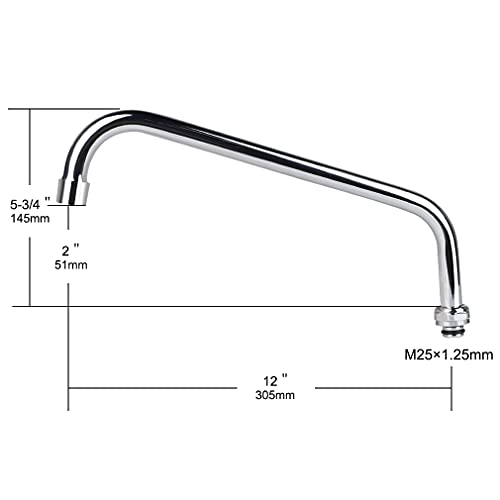 Tnroted 12 Inch Commercial Faucet Swivel Spout Replacement Kit For Commercial Wall Mount Pre Rinse Faucet, 360° Swivel Spout Fits For 2 Or 3 Bay Compartment Sinks, Chrome Finish #TOP2