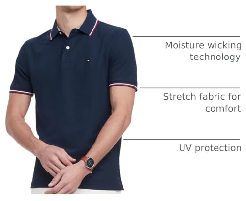 Image of Tommy Hilfiger Men's Short Sleeve Moisture Wicking Stretch Polo Shirt With Quick Dry + Uv Protection