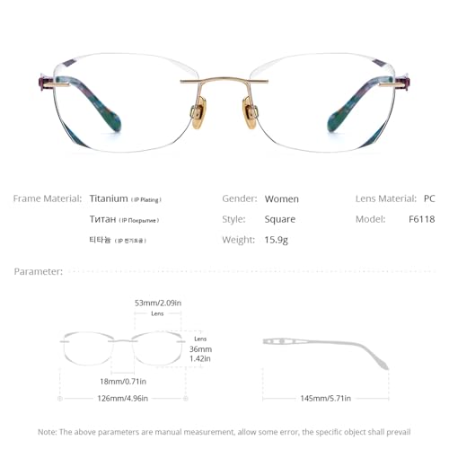 Image of FONEX Titanium Glasses Frame,Rimless Frameless Luxury Diamond Optical Eyeglasses for Women