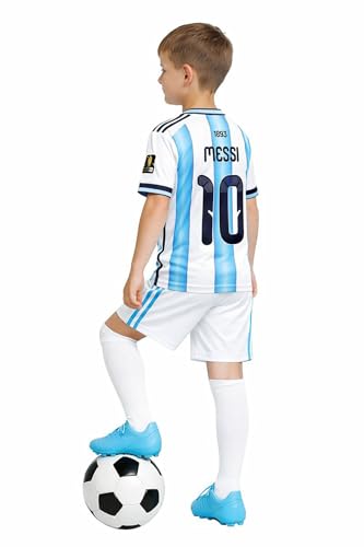 Image of Sports Soccer Argen Messii 10 Football Jersey with Black Shorts 2024(Kid's, Boy's& Men)
