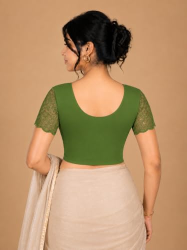 Image of Abhi Cotton Readymade Saree Blouse for Women- Half Net Sleeves, Round Neck, Regular-fit, Stretchable, Pull-on Style Blouse