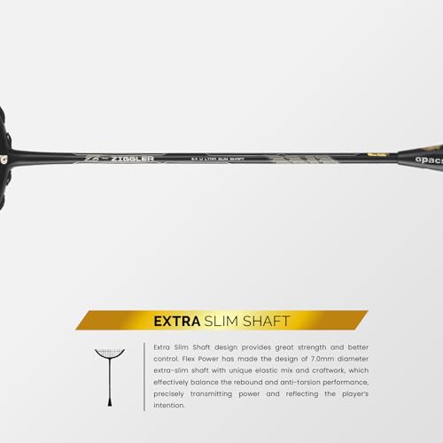 Image of Apacs Z-Ziggler (Strung, Max Tension Upto 38 LBS) 6.4mm Slim Shaft | Made in Vietnam | 100% Japanese Graphite Badminton Racket with Free Full Cover (Black Blue Grey)