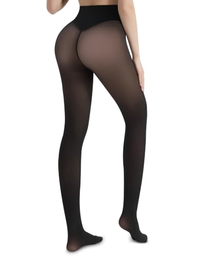 Image of Vosda Women's Fleece-Lined Tights Warm Fake Sheer-Look Pantyhose Leggings