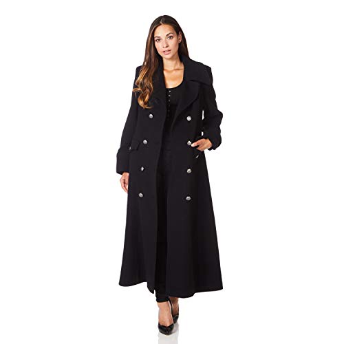 Anastasia - Long Manteau d'hiver Militaire en Cachemire pour Femme, Noir, Taille 42 Cover