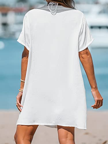 CUPSHE Women's V Neck Cover Up Dress Short Sleeve Semi-Sheer Beach Mini Dress3