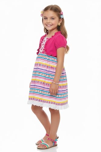 Image of ToBeInStyle Girls Two Piece Short Sleeve Dress and Matching Bolero Crop Cardigan Assorted Prints Cotton Blend Summer Outfit
