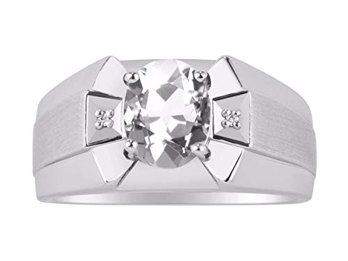 Bague topaze blanche ovale avec diamant véritable : bijou femme pierre de naissance