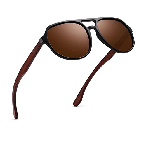 Lunettes de soleil carrées pour hommes monture en bois et miroir solaire de protection