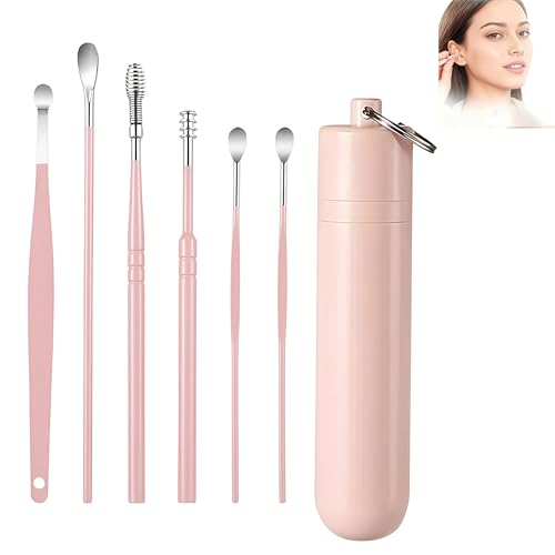 Image of 6 Pcs Ear Wax Removal Tool Set with Storage Tube, 2026 Ear Wax Removal Tool Ear Cleaning Kit, Portable Ear Pick Earwax Removal Tool Ear Cleaning Kit with Storage Box (Pink)