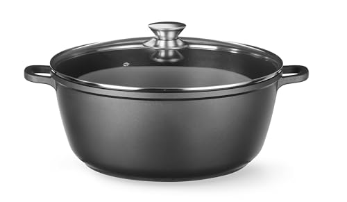 HENDI Cocotte en fonte d'aluminium avec revêtement antiadhésif, 7L, Casserole avec couvercle, Marmite pour toutes les sources de chaleur incl. induction,...