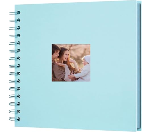 AIOR 手作りアルバム 台紙 フォトアルバム 写真ウィンドウ付きスクラップブックアルバム 250 GSM厚紙 20枚40ページ 17.5CMx17.5CM 思い出帳 DIY 写真集 卒業記念集 赤ちゃん写真集 結婚記念 誕生日 プレゼント(ブルー)