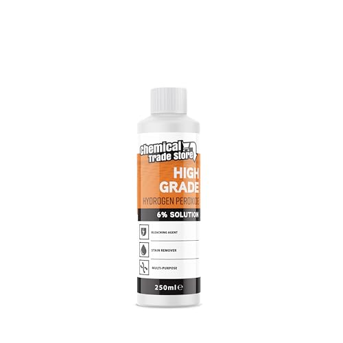 Chemical Trade Store - Hydrogen Peroxide Solution 6% - Multi-Purpose Oxidising Cleaner for Household Laundry Upholstery Stains Whitening Kitchen & Bathroom Use - 250ml