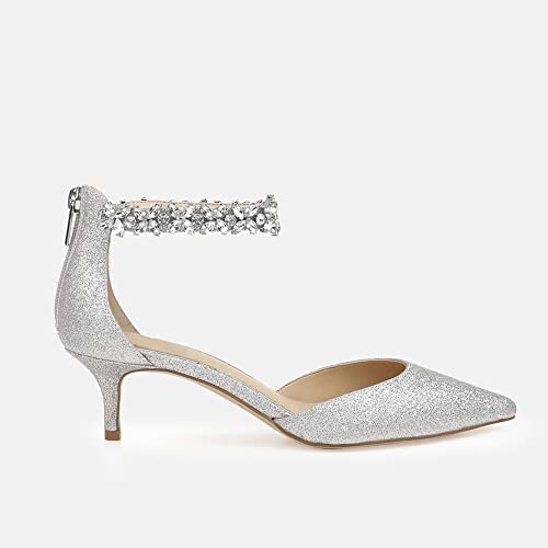 Women's Wedding Rhinestones Low Kitten Heels Pumps Pointed Toe Dress Evening Shoes for Women Bridal Bride4