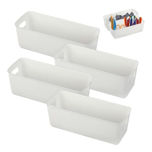 Bafumiu Pack de 4 Cajas de Almacenaje de Plástico 27 cm, Pequeñas Cestas Organizadoras Blancas, Perfectas para Cocina, Baño, Estantes, Diseño Práctico y Versátil para Usos Múltiples.