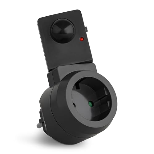 SEBSON Zwischenstecker PIR Bewegungsmelder, drehbarer Sensor, Schuko Stecker 230V, programmierbar, max. 1000W LED geeignet, Steckdosen-Adapter