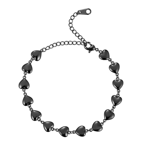 beautlace Heart-Link Bracelet Adjustable Bracelets Silver/18K Gold/Black Gun Plated Love Heart Charm Jewelry Gifts for Women KB0029