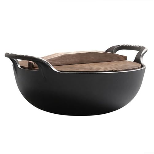 Wok de hierro fundido con asas y tapa de madera 20 cm miniatura 4