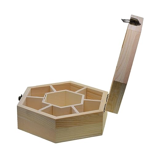 Boîte de rangement de bijoux en bois uni hexagonal avec couvercle en verre