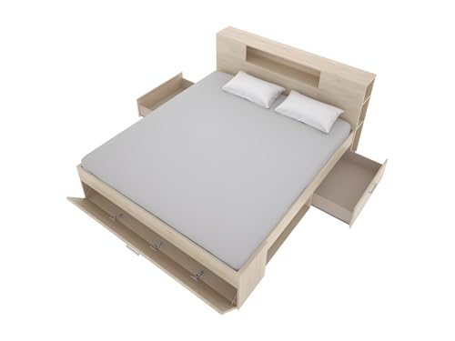 Miniatura 6 de DEKIT GRUPO RIMOBEL LANKA - Cama de matrimonio con almacenaje en cabecero y bajo cama - Natural - 95x149x218 cm