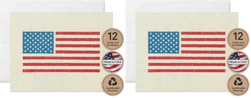 Image of Twigs Paper American Flag Note Cards, 12-Count, 5.5 x 4.25 in, Ideal for Memorial Day, Fourth of July, and Patriotic Occasions (Pack of 2)
