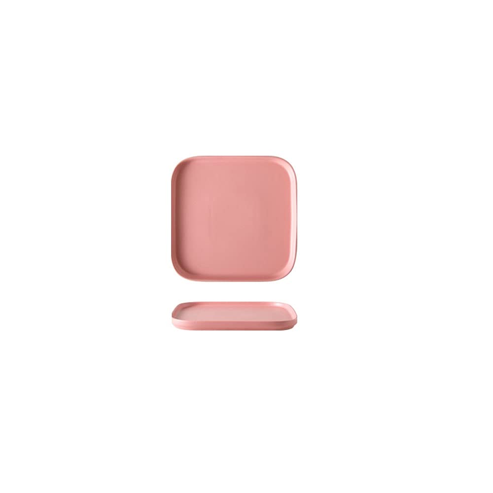 TmwFXxst-CANPAN Plates, Matte Ceramic Serving Plates for Restaurant, Square Ceramic Dinner Plate Sutable for Pizza Salad (green,blue,Pink) (Color : Pink)