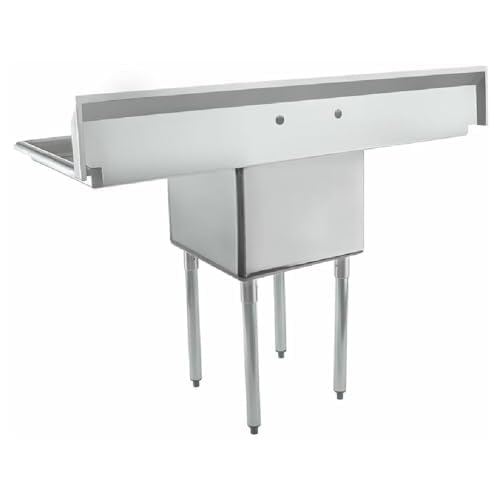 Image of EMPURA 54 inch Wide Stainless Steel One Compartment Commercial Sink | Utility 18 x 18 Bowl for Restaurant Laundry Garage | (2) 18 inch Drainboard, 9.75 inch Backsplash, 54 inchW x 23.5 inchD x 44.25 inchH, 18 Gauge, NSF