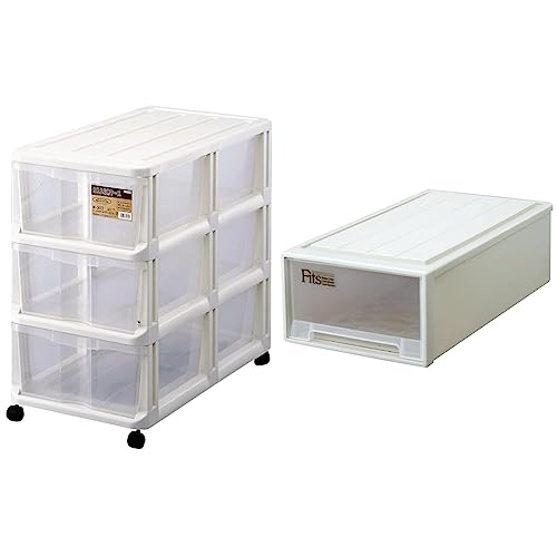 天馬 収納ボックス クリアケース 組立式 押入れ 衣装ケース 押入れ収納ケース 押入れ用 M-303 ホワイト 幅37×奥行70×高さ62.5cm & 耐久性に特化した収納ボックス フィッツケース 押入れ用 カプチーノ 衣装ケース 収納ケース 引き出し 幅