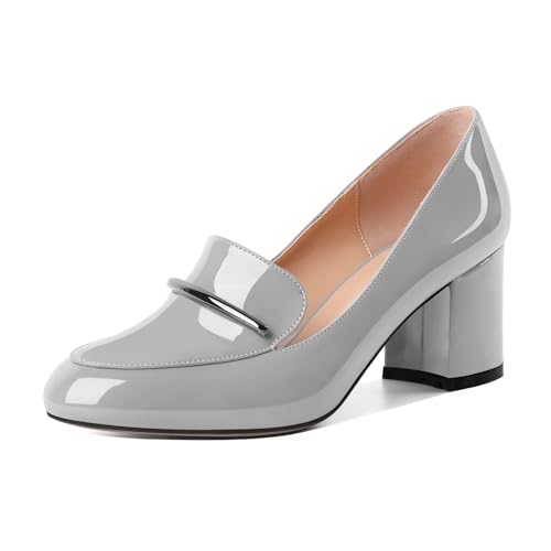 Image of Eldof Women's Pumps Block Heel Round Toe Slip On Chunky Loafer Heel Dress Shoes Pumps for Women 2.5 Inches