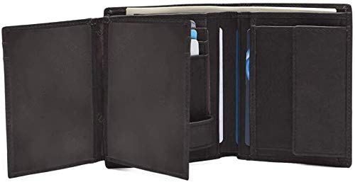 TEEMZONE Men's Leather Wallet Bifold, RFID Blocking Card Wallet with 15 slots & 3 ID Windows & 2 Cash Compartment Near Black Driver License Contactless Credit Card Protector