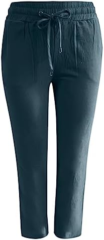 Cotton Leggings for Women Solid Straight Pants Waist and Long Women Casual Elastic Drawstring Cotton Pants Capris for Women Plus Size