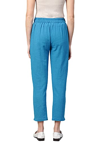 Image of Yash Gallery Women's Regular Fit Mid Rise Solid Cotton Slub Ankle Length Regular Trouser Pant