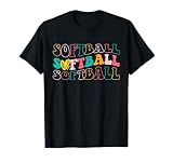 Groovy Love Heart Softball Player Funny Softball Baseball T-Shirt