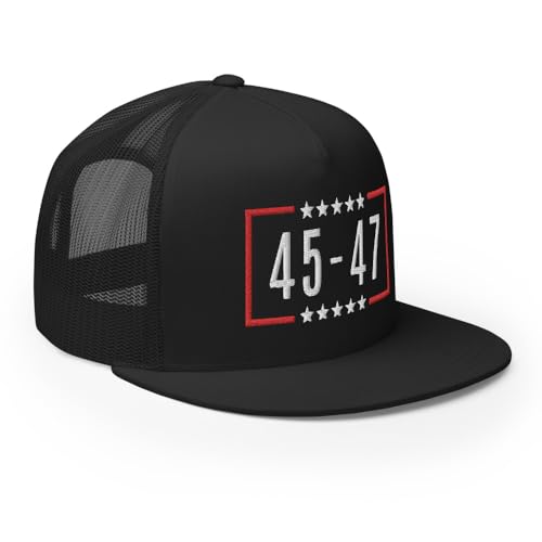 NG-45-47-Embroidered-Flat-Bill-Trucker-Hat-High-Crown-Adjustable-MAGA-Make-America-Great-Again-Trump-Cap