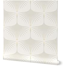 Removable Wallpaper 12ft x 2ft - Art Deco Swans Neutral On White Subtle Custom Pre-Pasted Wallpaper by Spoonflower