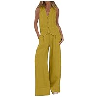 Ensemble Femme 2 Pièces - Gilet Sans Manches Col V + Pantalon Large - Tailleur D'été En Coton/lin - Élégant Et Décontracté - 5