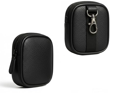 Image of AJM PU Leather Universal Zipper Pouch with Metal Hook Storage Case Compatible with Most Boat Airdopes, Noise, Boult, OnePlus, Realme, JBL, Oppo, Vivo & Other TWS Earbuds (Black)